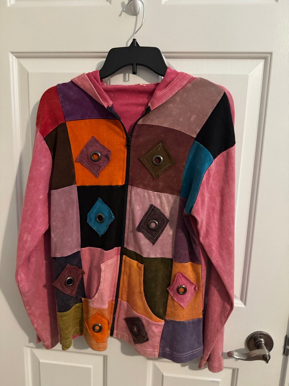 Jar Nepal Cotton Patchwork Boho Hippie Festival Hoodie Jacket Pink Purple L
